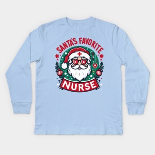 Santas favorite Nurse Santa's Helper Nurse Wear Kids Long Sleeve T-Shirt